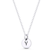 Initial Letter "Y" Engraved Tiny 11x8mm (0.4"x0.3") Circle Pendant in .925 Sterling Silver - ST-IP001-Y-SLP
