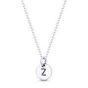 Initial Letter "Z" Engraved Tiny 11x8mm (0.4"x0.3") Circle Pendant in .925 Sterling Silver - ST-IP001-Z-SLP