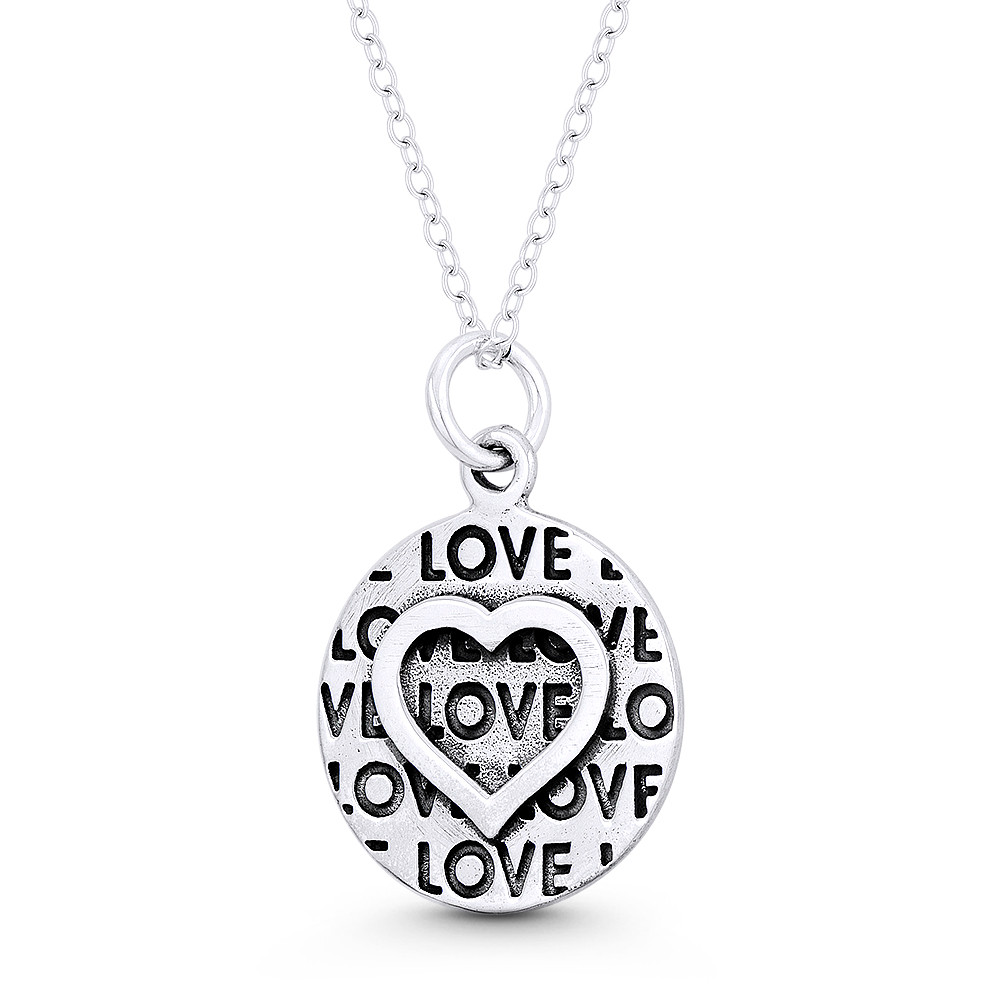 Sterling Silver Engravable Heart Disc Charm 0.7in 