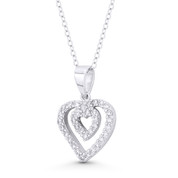 Double-Heart CZ Crystal Pave Pendant in .925 Sterling Silver w/ Rhodium - ST-FP095-DiaCZ-SLW