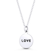 "LOVE" Script Engraving Circle Flat Disc Pendant in .925 Sterling Silver - ST-FP100-SLP