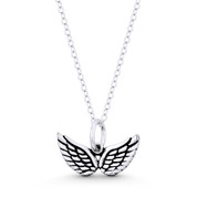 Angel's Wings w/ Feathers Charm Pendant in Oxidized .925 Sterling Silver - ST-FP102-SLO