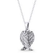 Angel's Wings w/ Feathers Charm Pendant in Oxidized .925 Sterling Silver - ST-FP103-SLO
