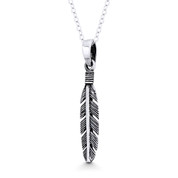 Antique-Finish Eagle's Wing Feather Charm Pendant in Oxidized .925 Sterling Silver - ST-FP105-SLO