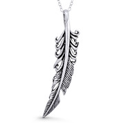 Antique-Finish Eagle's Wing Ruffled Feather Charm Pendant in Oxidized .925 Sterling Silver -  ST-FP107-SLO