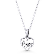 Heart Charm & "Love" Cursive Script Pendant in .925 Sterling Silver -  ST-FP123-SLO