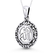 "Allah" Arabic Script Circle Medallion 39x21.5mm Pendant in Oxidized .925 Sterling Silver - ST-FP127-SLO