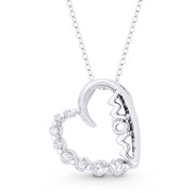 Sideways-Heart & "MOM" Script CZ Crystal Journey Pendant Necklace in .925 Sterling Silver w/ Rhodium - ST-FP096-DiaCZ-SLW
