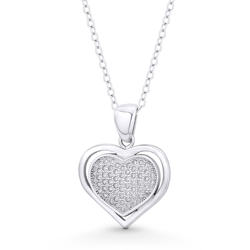 Double-Heart CZ Crystal Pave Pendant in .925 Sterling Silver w/ Rhodium ...