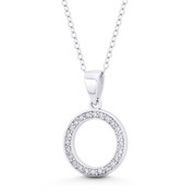 Open Circle Eternity Charm 23x15mm CZ Crystal Pave Pendant in .925 Sterling Silver w/ Rhodium - ST-FP134-DiaCZ-SLW