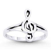 G-Cleft Musical Symbol Charm Stackable Right-Hand Ring in Oxidized .925 Sterling Silver - ST-FR026-SLO