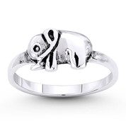 Baby Elephant Animal Charm Stackable Right-Hand Ring in Oxidized .925 Sterling Silver - ST-FR027-SLO