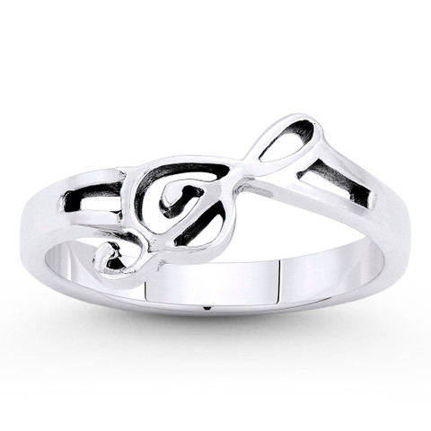 G-Clef Musical Symbol Charm Stackable Right-Hand Ring in Oxidized .925 ...