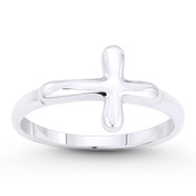 Sideways 12x9mm Latin Cross Charm Right-Hand Ring in Solid .925 Sterling Silver - ST-FR040-SLP