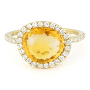 3.08ct Fancy Cut Citrine & Round Diamond Halo Right-Hand Ring in 14k Yellow Gold