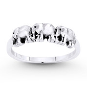 Elephant Family Animal Charm Stackable Right-Hand Ring in Oxidized .925 Sterling Silver - ST-FR049-SLO
