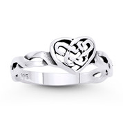 7x8.5mm Heart & Celtic Knot Charm Stackable Love Promise Ring in Oxidized .925 Sterling Silver - ST-FR056-SLO