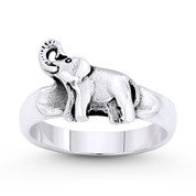 Trumpeting Elephant Animal Totem Charm Ring in Oxidized .925 Sterling Silver - ST-FR062-SLO