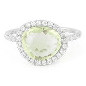 2.61ct Fancy Cut Green Amethyst & Round Diamond Halo Right-Hand Ring in 14k White Gold