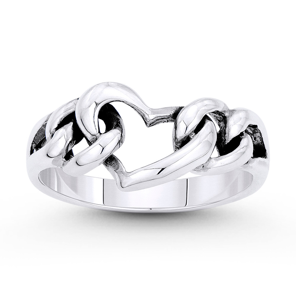 Heart, Curb Links, Splitshank Band Love Charm Ring in Oxidized .925  Sterling Silver - ST-FR067-SLO - AlfredAndVincent.com