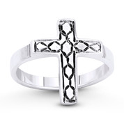 16.5x13mm Latin Cross Right-Hand Religious Ring in Oxidized .925 Sterling Silver - ST-FR070-SLO