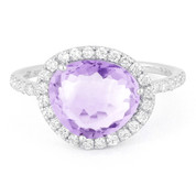 2.66ct Fancy Cut Amethyst & Round Diamond Halo Right-Hand Ring in 14k White Gold