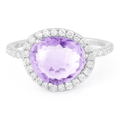 2.66ct Fancy Cut Amethyst & Round Diamond Halo Right-Hand Ring in 14k ...