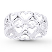 2-Row Heart Charm Love Promise 7mm Eternity Band in Solid .925 Sterling Silver - ST-FR076-SLP