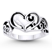"Heart in the Clouds" Stackable Love Promise Ring in Oxidized .925 Sterling Silver - ST-FR078-SLO