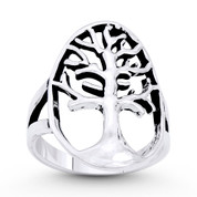 Tree-of-Life / Knowledge Etz Chaim Charm Splitshank Ring in Oxidized .925 Sterling Silver - ST-FR082-SLO