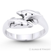Dolphin Couple Animal Charm Stackable Bypass Ring in Oxidized .925 Sterling Silver - ST-FR086-SLO