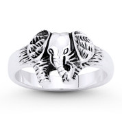 Elephant Animal Totem Charm Right-Hand Ring in Oxidized .925 Sterling Silver - ST-FR097-SLO