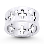 Eternity Latin Cross Cutout 9mm Wide Band in Oxidized .925 Sterling Silver - ST-FR106-SLO