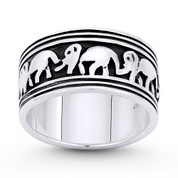 Elephant Herd Animal Charm Right-Hand 9mm Eternity Band in Oxidized .925 Sterling Silver - ST-FR111-SLO