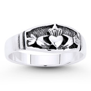 Irish Claddagh Love & Friendship Promise Ring in Oxidized .925 Sterling Silver - ST-FR075-SLO