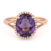 2.64ct Checkerboard Cut Amethyst & Round Diamond Oval Halo Right-Hand Ring in 14k Rose Gold