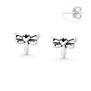 Dragonfly Insect Luck Charm 7x9mm Stud Earrings in Oxidized .925 Sterling Silver - ST-SE126-SL