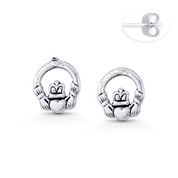 Irish / Celtic Claddagh Heart Charm 8x8mm Stud Earrings in Oxidized .925 Sterling Silver - ST-SE128-SL