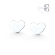 Flat Heart Love Charm 6x8mm Stud Earrings w/ Push-Back Posts in .925 Sterling Silver - ST-SE132-SL