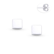 6mm Classic Flat Square Stud Earrings w/ Push-Back Posts in .925 Sterling Silver - ST-SE133-SL