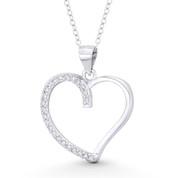 Open-Design Heart Charm CZ Crystal Pave Pendant in .925 Sterling Silver w/ Rhodium - ST-FP144-DiaCZ-SLW