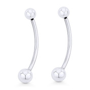 1.7" Curved Barbell Drop Earrings w/ 6mm & 8mm Ball Beads in .925 Sterling Silver - ST-DE041-SL