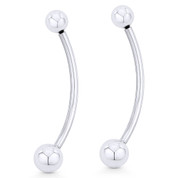 2" Curved Barbell Drop Earrings w/ 6mm & 8mm Ball Beads in .925 Sterling Silver - ST-DE044-SL