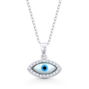 Evil Eye Luck Charm Mother-of-Pearl & CZ Crystal Pendant & Chain Necklace in .925 Sterling Silver w/ Rhodium - EYESP99-SLW