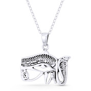 Eye of Horus & Snake Egyptian Luck Charm Pendant & Chain Necklace in .925 Sterling Silver - EYESP114-SLO