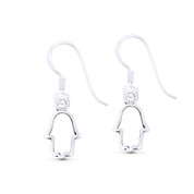 Hamsa Hand Evil Eye Luck Charm Dangling Hook Earrings in Oxidized .925 Sterling Silver - EYESER-034-SL