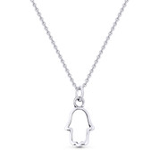 Hamsa Hand Evil Eye Charm Open Pendant & Chain Necklace in .925 Sterling Silver - EYESP82-SLP