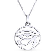 Eye of Horus Egyptian Luck Charm 25x18 (1"x0.7") Pendant & Chain Necklace in .925 Sterling Silver - EYESP83-SLP