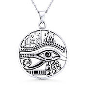 Eye of Horus Egyptian Luck Charm Pendant & Chain Necklace in Oxidized .925 Sterling Silver - EYESP95-SLO