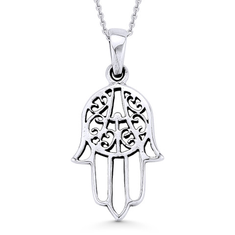 Hamsa Hand Evil Eye Charm Pendant & Chain Necklace in Antique-Style ...